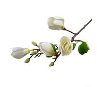 Magnolias simuladas de una sola rama de flores artificiales para decoración del hogar y boda (blanco)