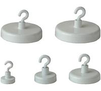 Magnosphere 5 x Ganchos magnéticos FERRIT blancos - Diámetro 32 mm - tiene 8 kg - Carcasa de metal - 5 piezas - Ganchos magnéticos lacados en blanco