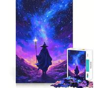 Mago Caminando bajo un Cielo Estrellado con un bastón Brillante Rompecabezas de 1000 Piezas Juego de ingenio Troquelado de Alta precisión Un pasatiempo Fascinante para los Momentos de Ocio (50x75cm)