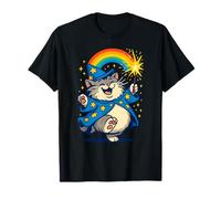 Mago Gato Mágico con Arco Iris y Varita Mágica Camiseta