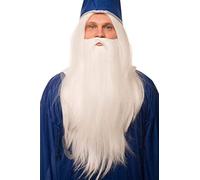 Mago Periquecke en blanco en un conjunto con barba blanca para hombres y mujeres Mago Gandalf Merlin Carnaval