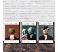 Magritte - Lienzo surrealista, obra clásica, reproducción de pósteres e impresiones, arte de pared para decoración del hogar (50 x 75 cm, 3 unidades)