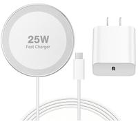 MagSafe - Cargador inalámbrico de 25 W para iPhone y Android, almohadilla | Para iPhone 17, 16, 15, 14, 13, 12 Pro Max y AirPods 4/3/2/Pro, Samsung Galaxy S26 S25 con cargador de pared y cable USB C