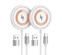 MagSafe Charger - Paquete de 2 almohadillas de carga inalámbricas magnéticas para iPhone 17, 16, 15, 14, 13, 12 Pro Series y AirPods 4-2 Pro, almohadilla de carga magnética MagSafe con puertos duales