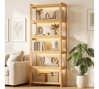 Magshion Vitrina de acrílico de 5 niveles con puerta, estante transparente de pie, estantería de exhibición transparente de 27.5 pulgadas de largo x 13.5 pulgadas de ancho x 67.5 pulgadas de alto