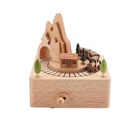 MAGT Caja de Música de Madera, Caja Musical Navideña de Hermoso Tren Pequeño Manualidades Musicales para Regalos Cumpleaños Navideños