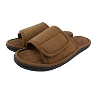 Magtoe Pantuflas de casa ajustables para hombre, suaves, puntera abierta, transpirables, para interiores, sandalias con espuma viscoelástica para el hogar, dormitorio, todas las estaciones, Marrón, 7