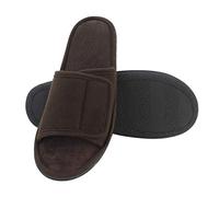 Magtoe Pantuflas de casa ajustables para hombre, suaves, puntera abierta, transpirables, para interiores, sandalias con espuma viscoelástica para el hogar, dormitorio, todas las estaciones, Café,
