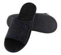 Magtoe Pantuflas de casa ajustables para hombre, suaves, puntera abierta, transpirables, para interiores, sandalias con espuma viscoelástica para el hogar, dormitorio, todas las estaciones, Negro