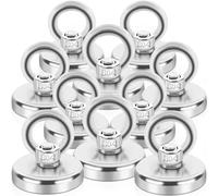 MAGXCENE 10 Piezas Imanes Neodimio Potentes 32mm de Diámetro, Imanes Potentes 45kg Fuerza de Tracción Imán Redondo con Argolla para Pesca Salvamento Industria y Ciencia