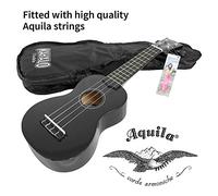 Mahalo U-30G Ukelele soprano, con funda a juego y cuerdas Aquila Nylgut para un mejor tono y ajuste de estabilidad, negro