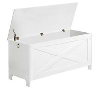 MAHANCRIS 100cm Baúl de Juguetes, Robusto Baúl de Entrada con Bisagras de Seguridad, Caja de Juguetes Retro, Muebles de Madera para Sala de Estar, Dormitorio, Blanco ASCWT48101Z1