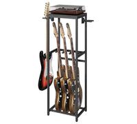 MAHANCRIS AGSHB6301 - Soporte para guitarra, 2 pisos, para guitarra acústica, eléctrica, bajo, ukelele, banjo, tocadiscos, soporte para accesorios de guitarra, protector de EVA, color negro