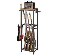 MAHANCRIS AGSHR6301 - Soporte de 2 pisos para guitarra acústica, guitarra eléctrica, bajo, ukelele, banjo, con soporte para accesorios de guitarra, protector de EVA, marrón y negro