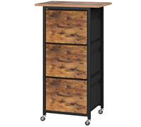 MAHANCRIS Cajonera de Oficina, Archivador Móvil, Soporte para Impresora con 3 Cajones, con Ruedas, Barra Ajustable, para Carpetas Formato A4 y Carta, Oficina en Casa, Marrón Rústico y Negro AFCHR5901