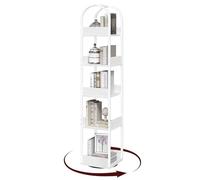 MAHANCRIS Librería Giratoria de 5 Niveles con Barandillas, Librería de Rincón, Armario para Libros, Mueble de Pie, Estantería Expositora, para Salón, Estudio, Oficina, Blanco ABKBW3501