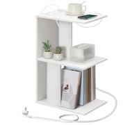 MAHANCRIS Mesa Auxiliar Estrecha con Estación de Carga, Mesa Auxiliar con Puertos USB y Enchufes, Mesita Auxiliar para Espacios Pequeños, para Dormitorio, Salón Blanco AETWT18UE01