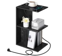 MAHANCRIS Mesa Auxiliar Estrecha con Estación de Carga, Mesa Auxiliar con Puertos USB y Enchufes, Mesita Auxiliar para Espacios Pequeños, para Dormitorio, Salón, Negro AETHB18UE01