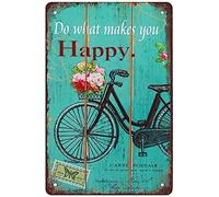MAHASAMRAT Letrero de metal retro divertido con texto en inglés "Do what makes you happy", bicicleta, decoración de pared del hogar al aire libre, tamaño: 8 x 12 pulgadas.