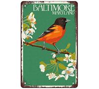 MAHASAMRAT Letrero de metal retro divertido en hojalata, Baltimore, Maryland, Oriole, decoración de pared para el hogar al aire libre, tamaño: 8 x 12 pulgadas.