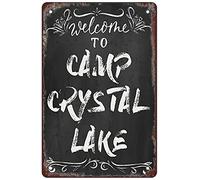 MAHASAMRAT Letrero de metal retro divertido, letrero de hojalata, bienvenido al campamento, lago de cristal, decoración de pared para el hogar al aire libre, tamaño: 8 x 12 pulgadas.