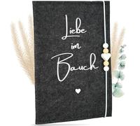 MAHEWA® Funda prémium para cartilla de embarazo de tela de fieltro | Organizador de carné de maternidad | Funda para carné de maternidad | Cubierta "Liebe im Bauch" antracita