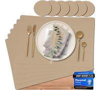 Mahewa® Juego de 6 manteles Individuales de imitación de Piel sintética, Lavables e Impermeables, manteles Individuales en imitación de Piel (marrón Claro, Rectangular)