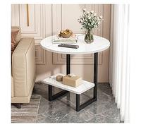 MAHFEI - Mesa auxiliar redonda moderna con marco de metal con efecto mármol de doble piso y fácil de montar, soporte de carga firme para pasillo, sala de estar, planta, consol, muebles pequeños