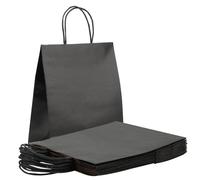 MAHIONG 25 PCS Bolsas de Papel Negras con Asas, 32 x 11 x 24,5 cm Bolsas de Regalo Kraft con Asas Torcidas para Comestibles, Boutique, Venta al por Menor, Mercancía