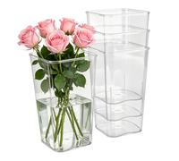 MAHIONG 4 jarrones acrílicos transparentes, jarrones cuadrados de plástico para flores, jarrones de cubo de 24 cm de alto para decoración del hogar, boda, fiesta, centro de mesa y exhibición de flores