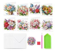 Mahiot Juego de 8 tarjetas de felicitación de flores con pintura de diamantes con sobres, tarjeta de cumpleaños con pintura de diamantes, tarjeta de agradecimiento, tarjetas de vacaciones, tarjeta de