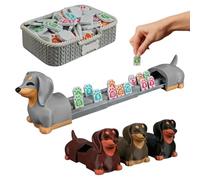 Mahjong Block Set - 3D Printed Strategy Tiles, Numbered Game Pieces with Dog Shape Display Stand, Custom Storage Box, Desktop Tacticals Toy, Portable Miniature Set for Kids Adults Party Travel Home