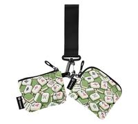 Mahjong - Cartera china verde para mujer, protector de tarjeta de identidad desmontable con llavero para uso diario, 2 unidades