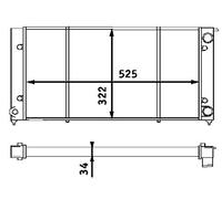 MAHLE Radiador refrigeración del motor Transmisión automática Caja de cambios manual Ancho de red 322mm Longitud de red 525mm Profundidad de red 34mm CR 340 001S