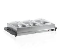 Mahlzeit Calentador de alimentos 2 en 1, 300 W, 220-240 V, acero inoxidable, con 3 recipientes de 2,5 l, calentador de alimentos eléctrico, placa calentadora, recipiente para buffets