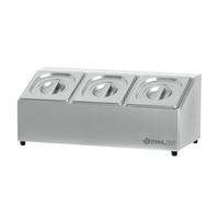 Mahlzeit Contenedor de Ingredientes con Tapa de Acero Inoxidable | 51 x 24,5 x 21,5 cm | 3 Recipientes GN 1/6 | Para Catering, Gastromía, Cocina, Estación de Pizza, Buffet, Barra de Ensaladas
