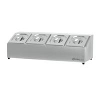 Mahlzeit Contenedor de Ingredientes con Tapa de Acero Inoxidable | 68,5 x 24,5 x 21,5 cm | 4 recipientes GN 1/6 | Para Catering, Gastromía, Cocina, Estación de Pizza, Buffet, Barra de Ensaladas