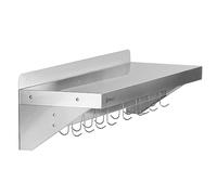 Mahlzeit Estante de Pared de Acero Inoxidable con Barra de Ganchos | 90 x 30 cm | Estante Colgante | Estante Cocina de Acero Inoxidable, Estante Flotante, Estante de Pared | Estantería para Cocina