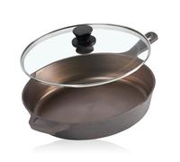 Mahlzeit Sartén de hierro fundido pulido con tapa de 25 cm | Sartén con dos vertedores | Tapa de la sartén de la parrilla, sartén universal, sartén de hierro fundido pulido, sartén con tapa, borde