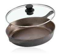 Mahlzeit Sartén de hierro fundido pulido con tapa de 29,5 cm | Sartén con dos vertidores | Tapa de la sartén parrilla, sartén universal, sartén fundida pulida | Sartén con tapa, borde alto