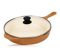 Mahlzeit Sartén Esmaltada Redonda de Hierro Fundido con Tapa | Ø 29,5 cm | Sartén Parrilla con Dos Picos | Sartén para Barbacoa, Cocinas de Gas, Eléctricas, de Inducción, Borde Alto, Sartenes