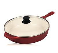 Mahlzeit Sartén Esmaltada Redonda de Hierro Fundido con Tapa | Ø 29,5 cm | Sartén Parrilla con Dos Picos | Sartén para Barbacoa, Cocinas de Gas, Eléctricas, de Inducción, Borde Alto, Sartenes
