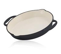 Mahlzeit Sartén Redonda de Hierro Fundido Esmaltado "Blue Berry" | Ø 29 cm | Sartén Parrilla con Dos Asas y Dos Picos | Sartén para Barbacoa, Cocinas de Gas, Eléctricas, de Inducción