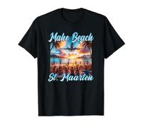 Maho Beach St. Maarten Avión Camiseta gráfica económica, Hombre, Negro, M