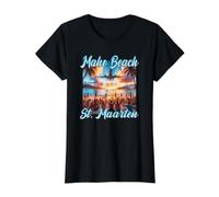Maho Beach St. Maarten Avión Camiseta gráfica económica, Mujer, Negro, XS