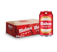 Mahou 5 Estrellas, Pack de 24 Latas x 33 cl, Cerveza Especial Dorada Lager, Sabor 5 Estrellas, 5,5% Volumen de Alcohol