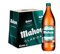 Mahou Clásica, 6 Botellas 1 Litro, Cerveza Dorada Lager, Auténtica Cerveza Mahou Con Sabor Suave, Refrescante y Con Espuma Consistente, 4.8% Vol. Alcohol