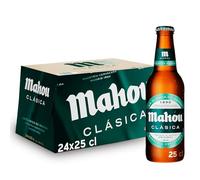 Mahou Clásica, Pack 24 Botellas x 25cl, Cerveza Dorada Lager, Auténtica Cerveza Mahou Con Sabor Suave, 4.8% Vol. Alcohol, El embalaje puede variar