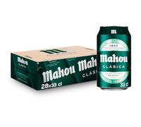 Mahou Clásica, Pack 28 Latas x 33cl, Cerveza Dorada Lager, Auténtica Cerveza Mahou Con Sabor Suave, Refrescante y Con Espuma Consistente, 4.8% Vol. Alcohol