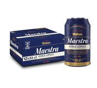 Mahou Maestra Doble Lúpulo, Pack de 12 Latas x 33 cl, Cerveza Tostada Lager Sabor Intenso y Espuma Cremosa, 7.5% Volumen de Alcohol
